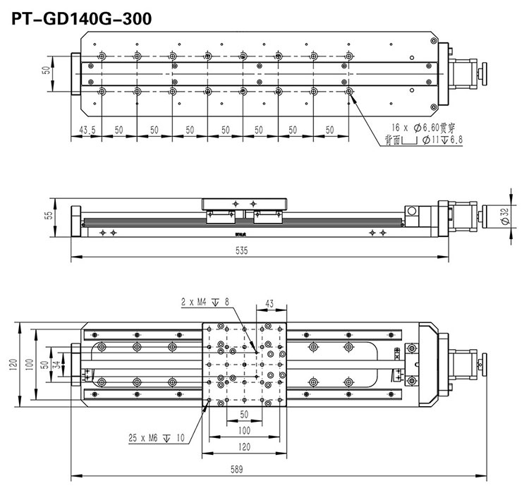 PT-GD140G 高精度電動(dòng)平移臺 X軸位移臺 位移臺 平移臺 平臺 滑臺