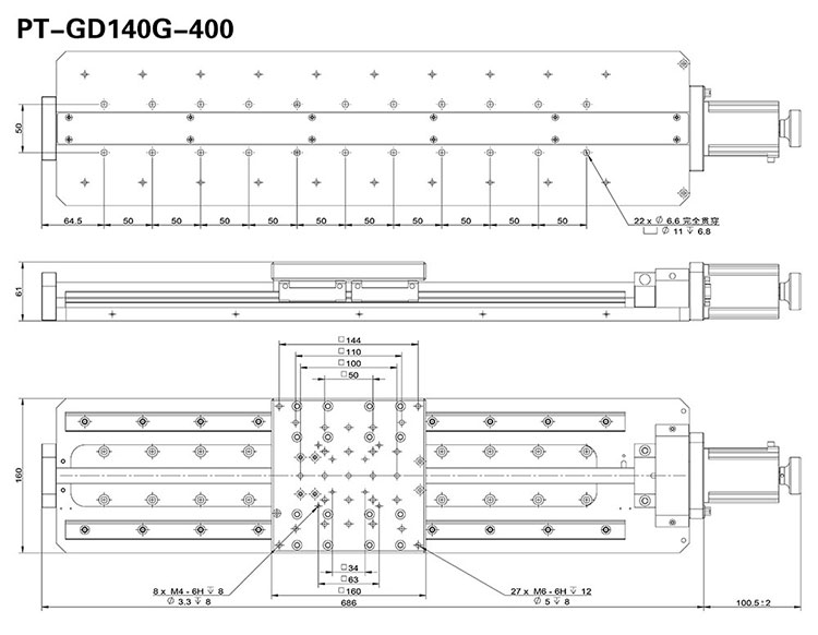 PT-GD140G 高精度電動(dòng)平移臺 X軸位移臺 位移臺 平移臺 平臺 滑臺